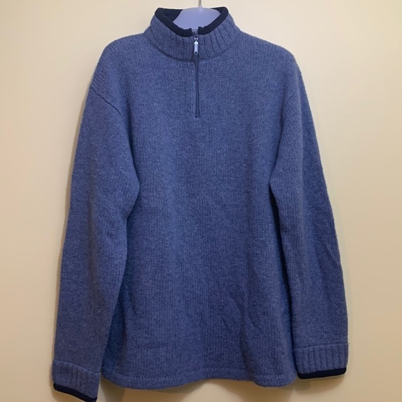Alpine Design | Blue 1/4 Zip Mock Wool Blend Fleece Collar Pullover Sweater L - Picture 1 of 13